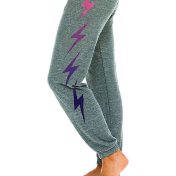 New Aviator Nation Bolt Fade Sweatpants in Heather Grey/ Pink Purple - Picture 3 of 6
